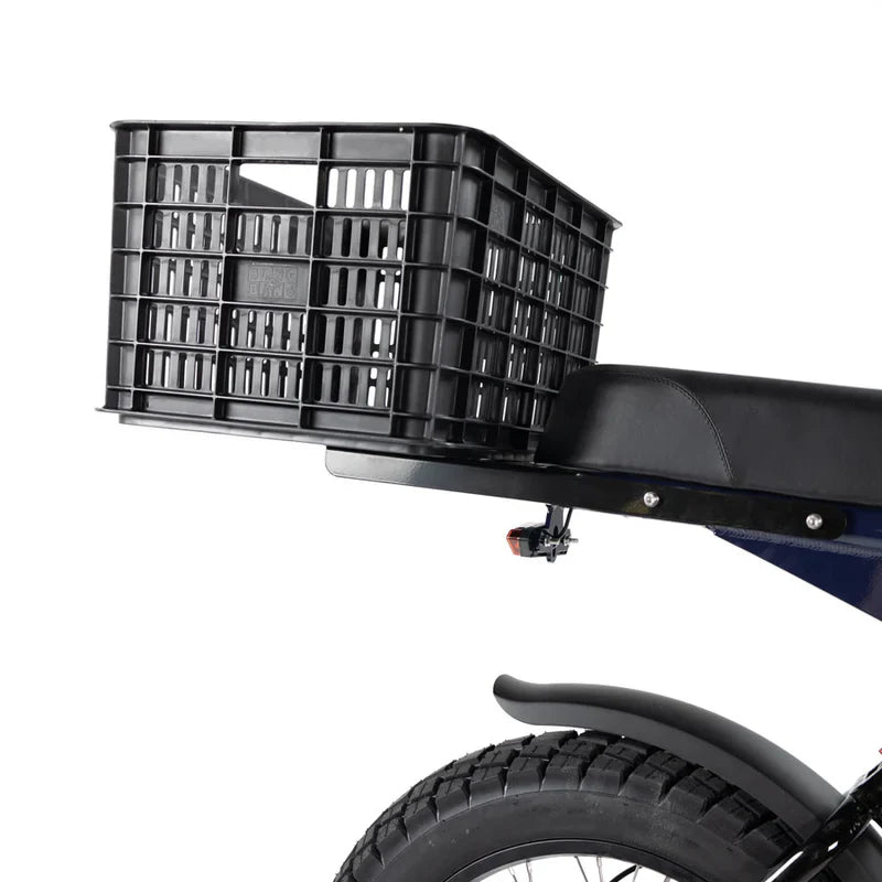 Rear basket mounted to the back of an ebike